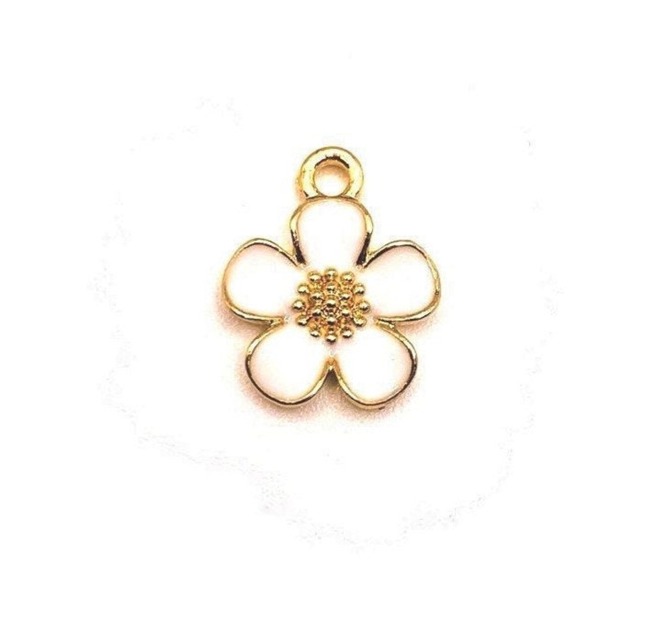 4, 20 or 50 Pieces: White and Gold Flower Charms